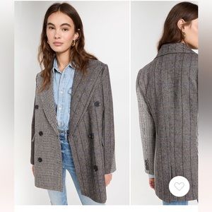 Oversized Mixed Plaid Double Breasted Blazer